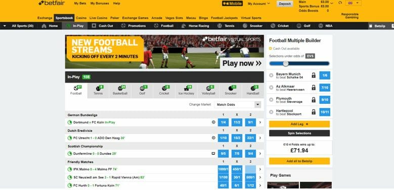 Betfair Live Sportsbook Page 