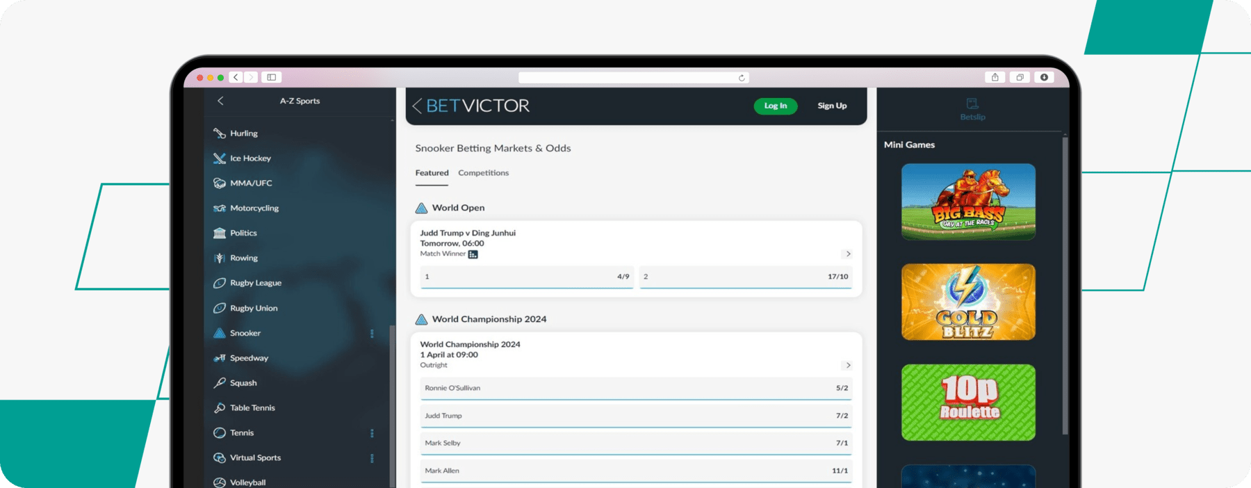 BetVictor snooker desktop screenshot