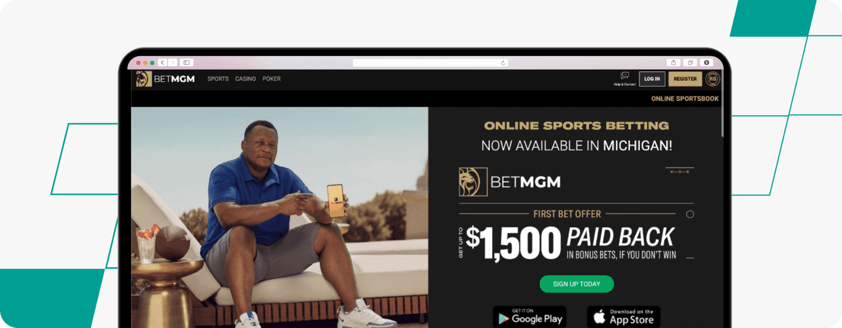 Screenshot of the First Bet Offer at BetMGM: $1,500 paid back in bonus bets, if you don't win.