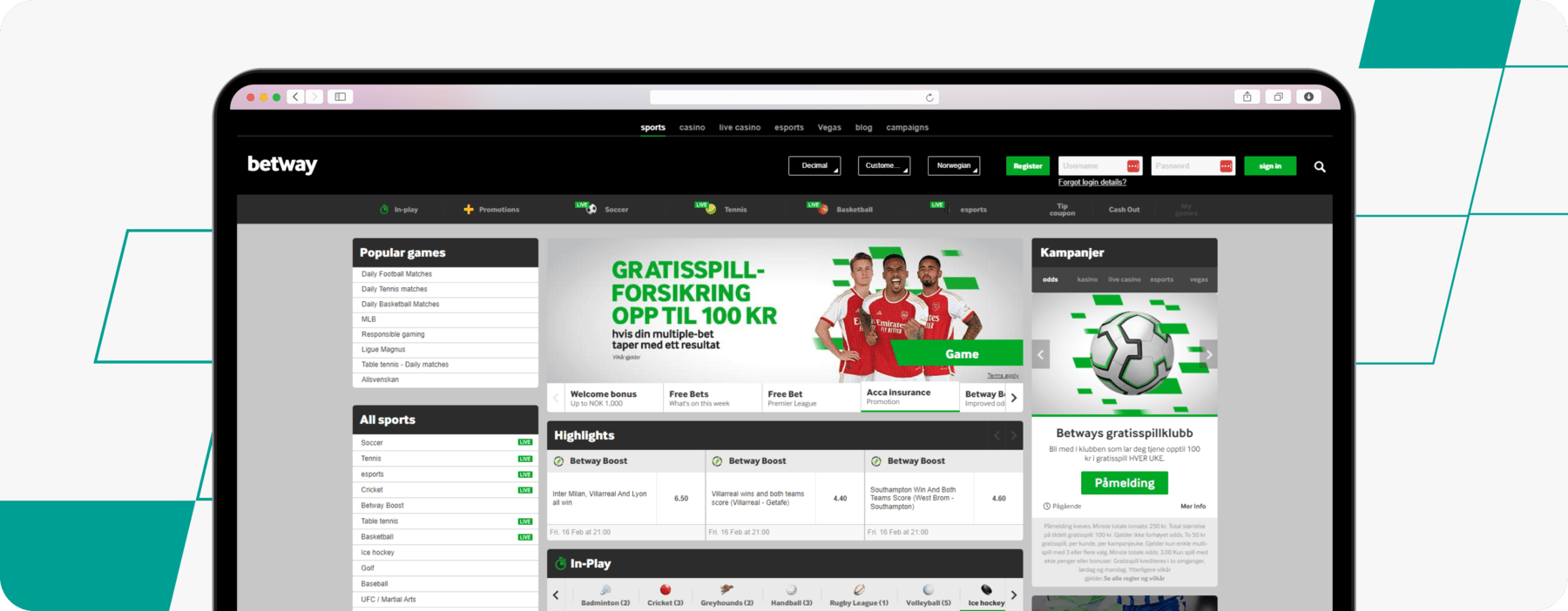 betway Norway screenshot