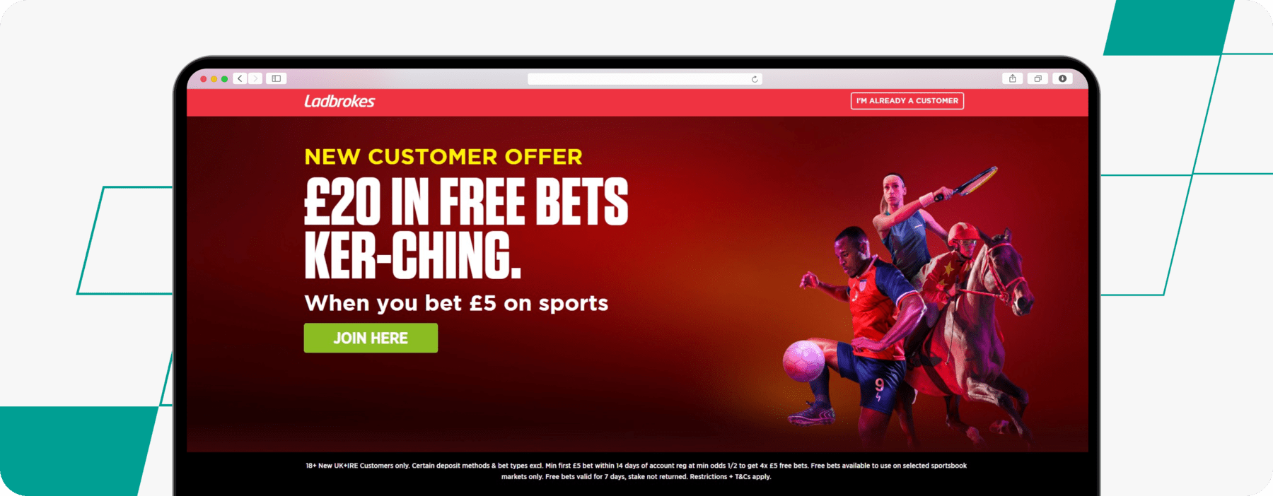 screenshot of ladbrokes bet 5 get 20 offer