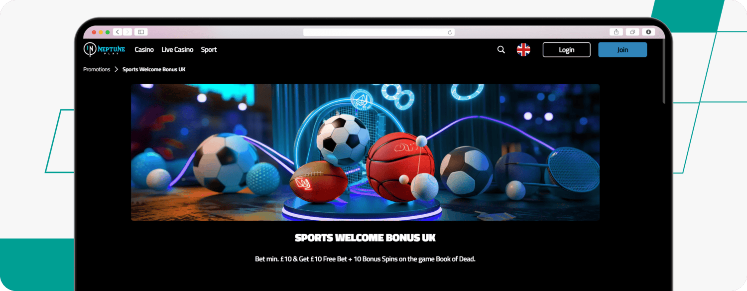 A screenshot of the sports welcome offer on Neptune Play